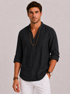 Camicia Uomo in Lino con Collo a V e Maniche Lunghe | Bella di Roma