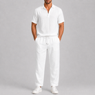 Set uomo in lino bianco – dettaglio del tessuto | Bella di Roma