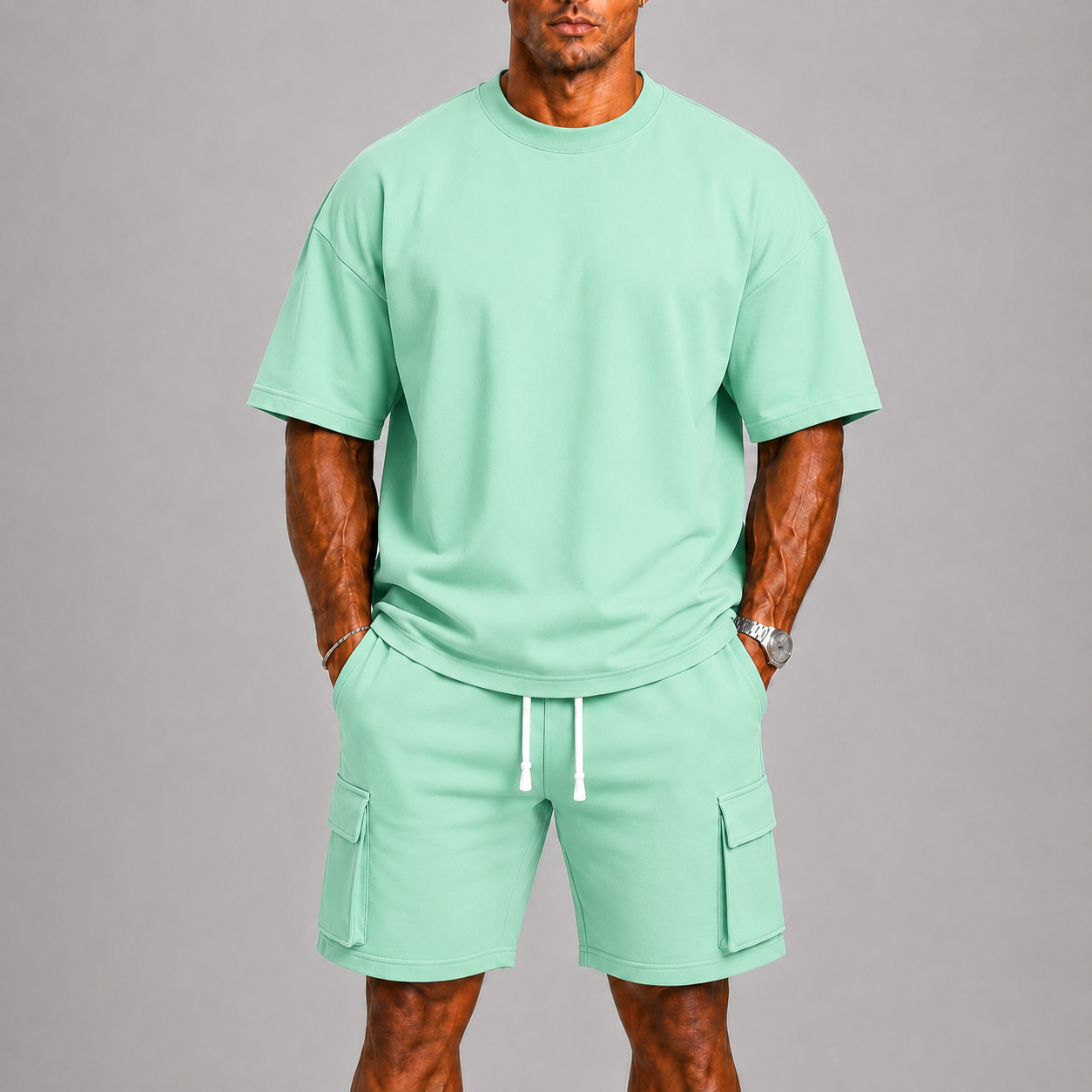 Completo estivo uomo con pantaloni cargo corti – set coordinato | Bella di Roma