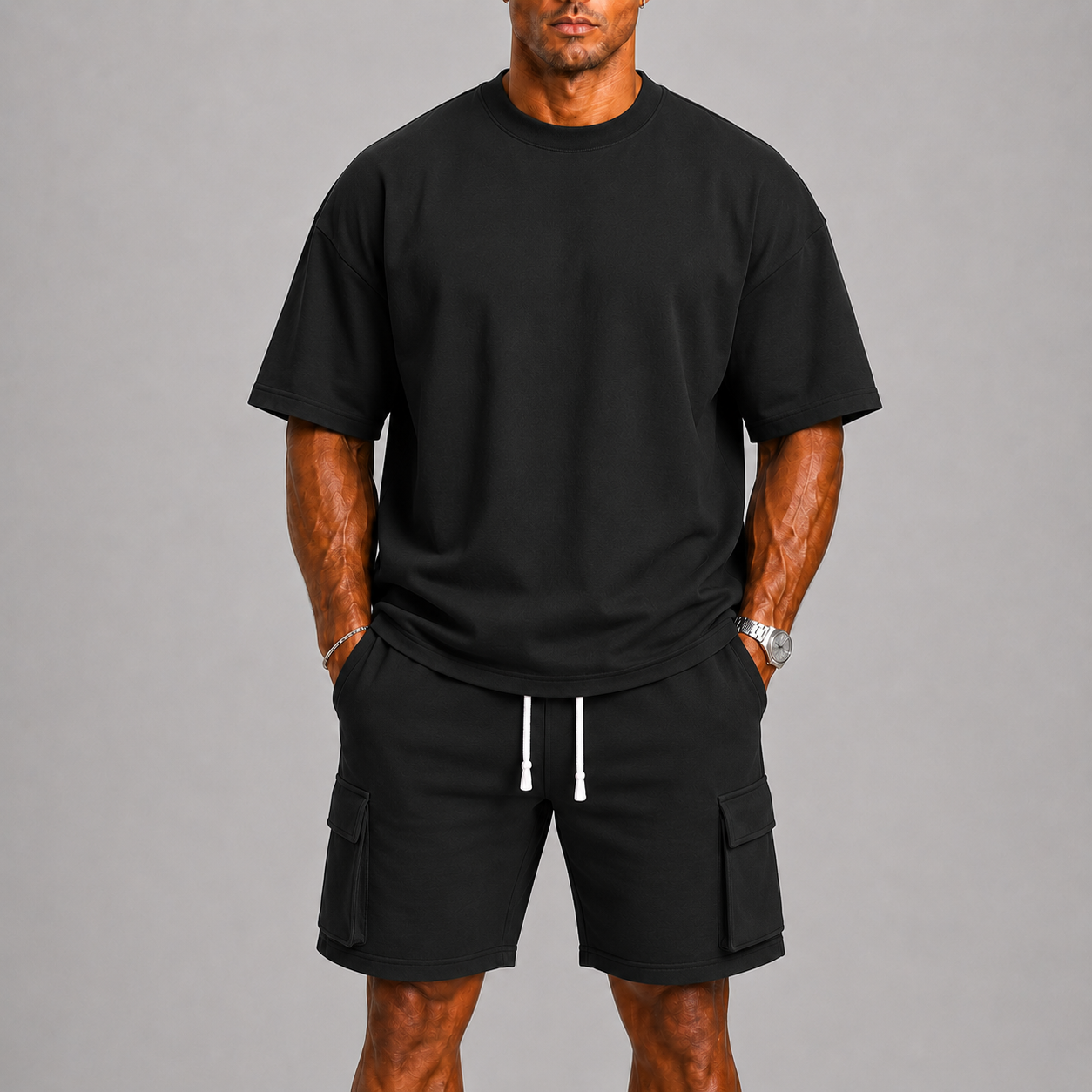 Completo estivo uomo con t-shirt oversize – vista frontale | Bella di Roma