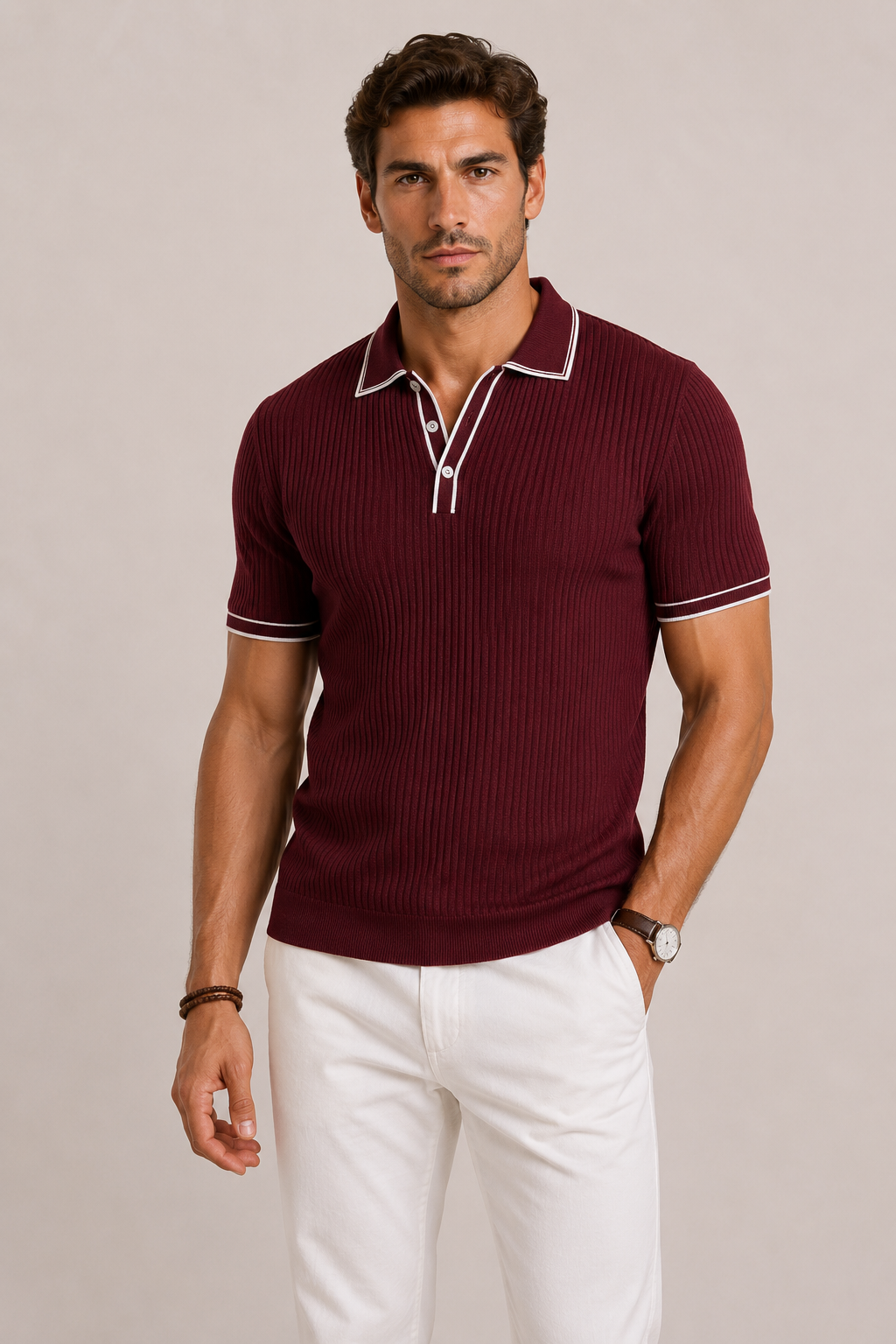 Polo da uomo con texture a coste e dettagli a contrasto | Lunelle