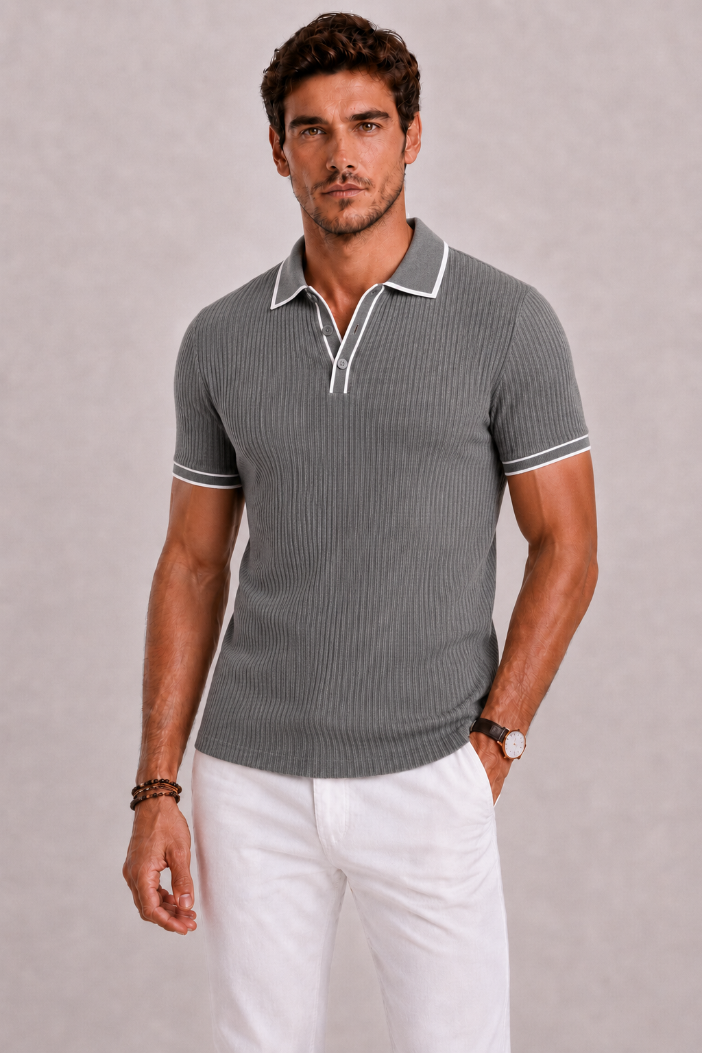 Polo da uomo con texture a coste e dettagli a contrasto | Lunelle