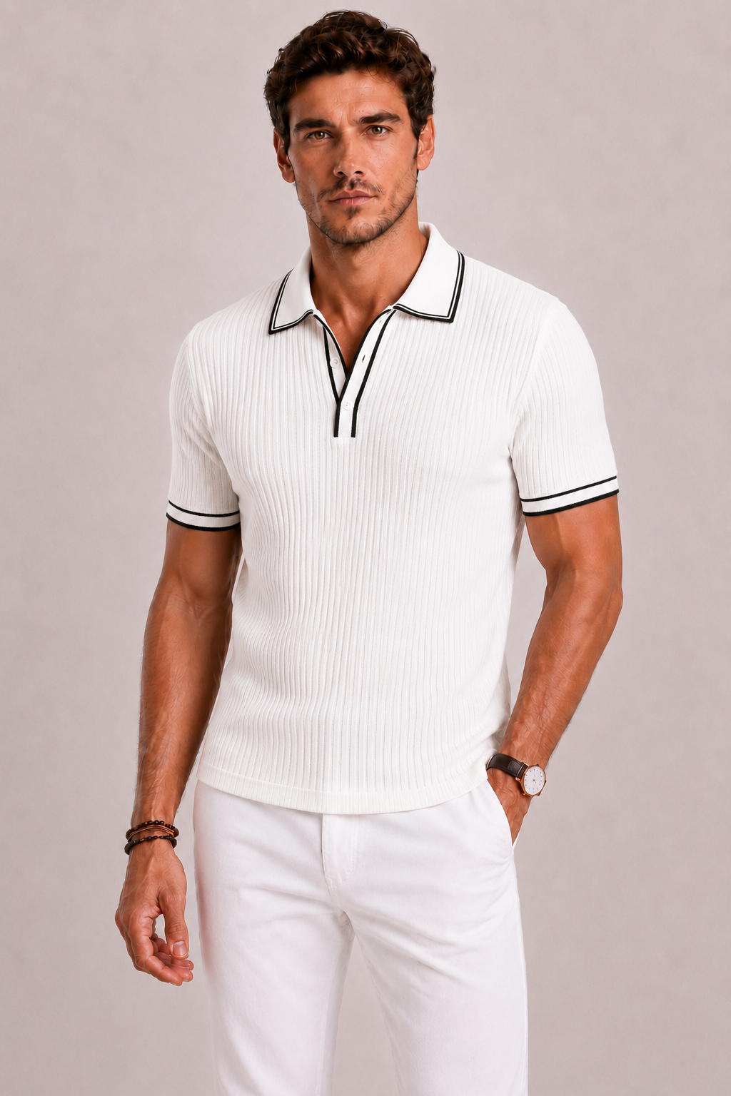 Polo da uomo con texture a coste e dettagli a contrasto | Lunelle