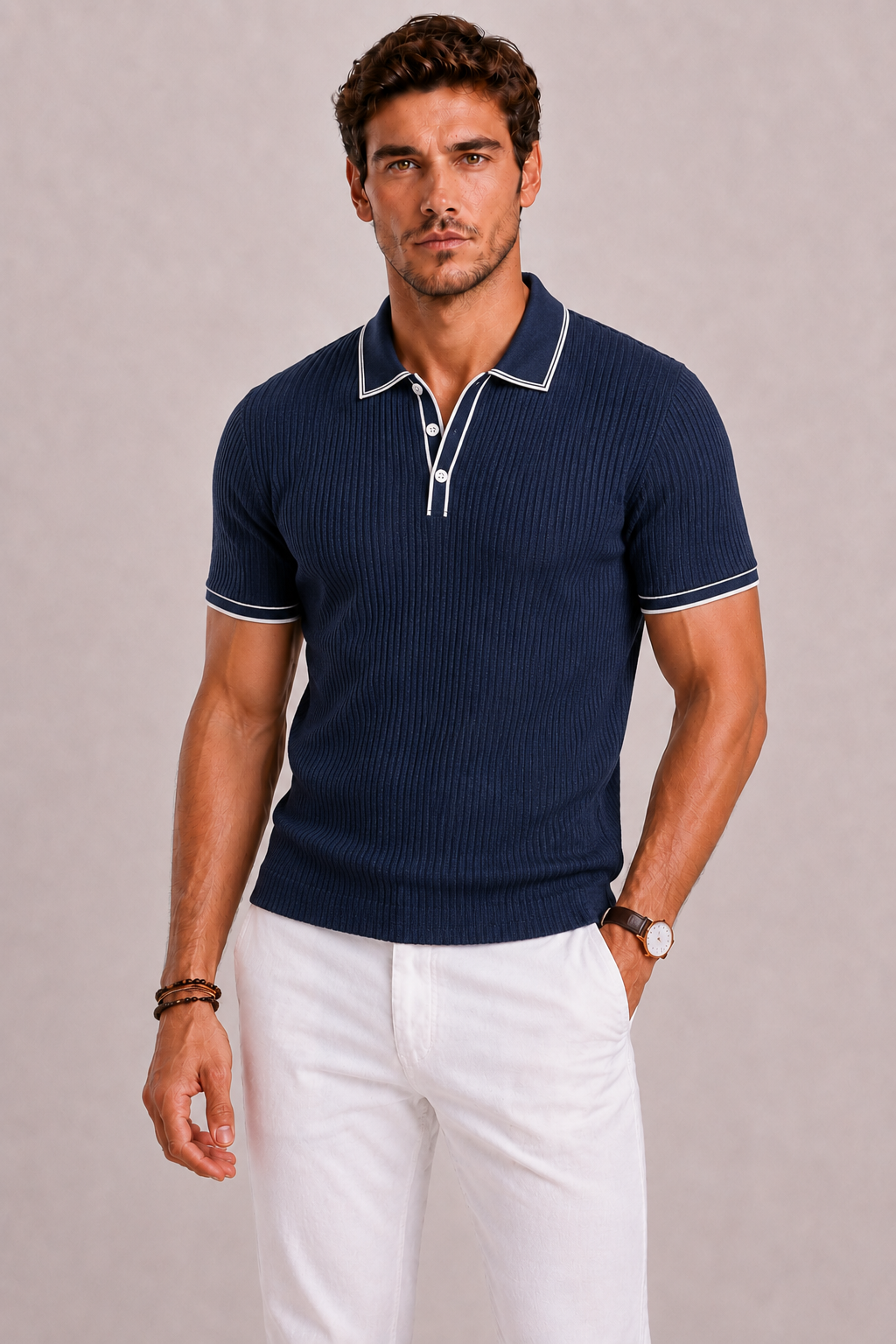 Polo da uomo con texture a coste e dettagli a contrasto | Lunelle