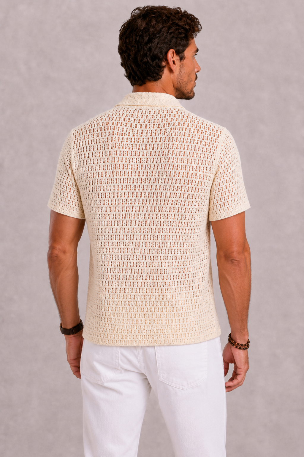 Polo da uomo all'uncinetto con ricamo botanico | Lunelle