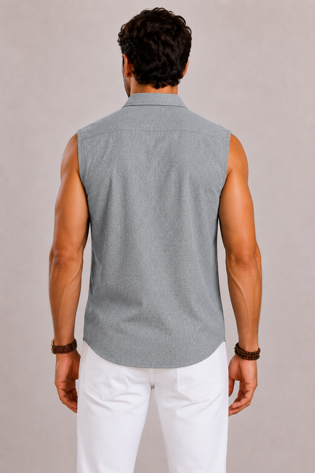 Camicia Uomo Senza Maniche in Misto Cotone e Lino | Bella di Roma