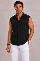 Camicia Uomo Senza Maniche in Misto Cotone e Lino | Bella di Roma