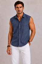 Camicia Uomo Senza Maniche in Misto Cotone e Lino | Bella di Roma