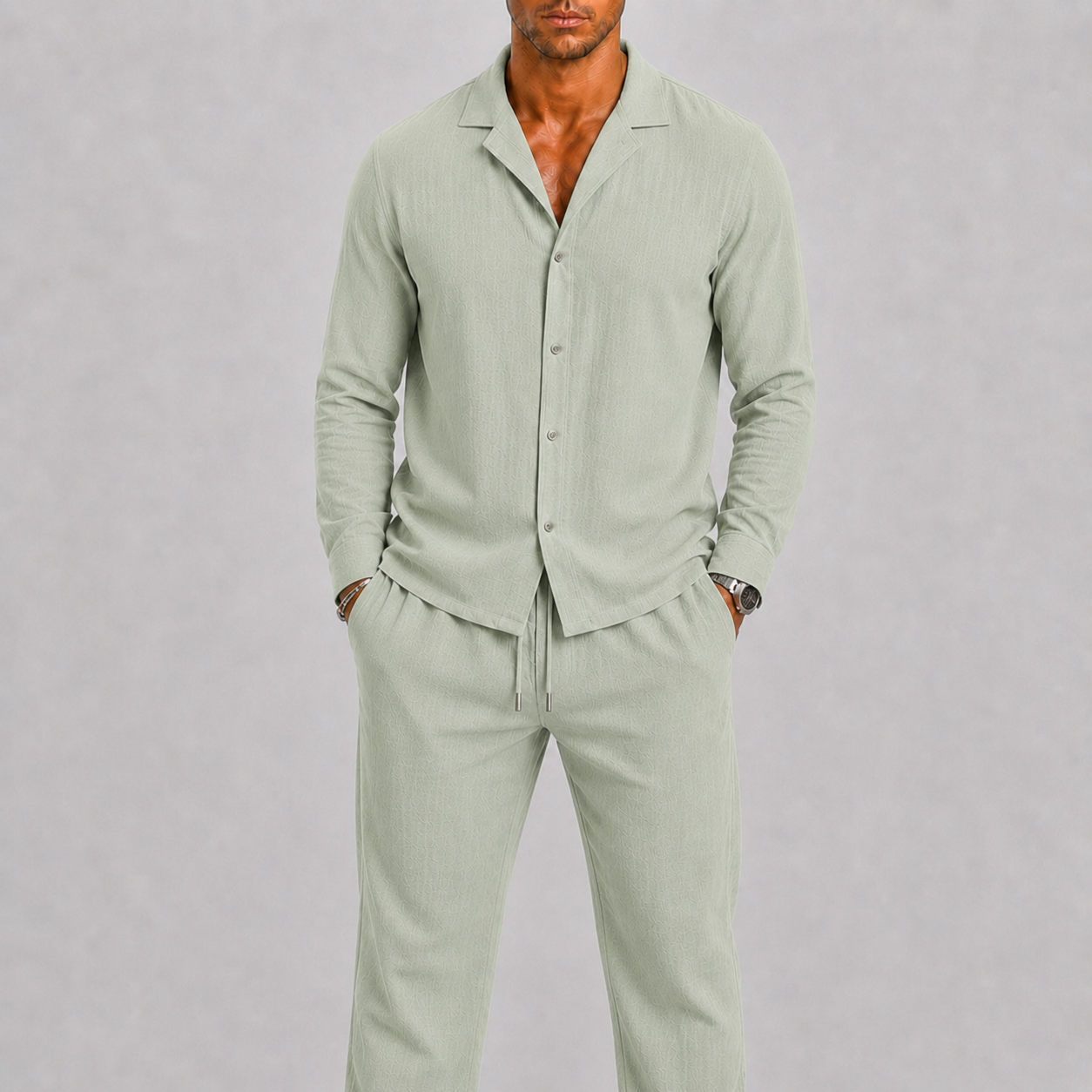 Set uomo in lino con collo cubano – eleganza mediterranea | Bella di Roma