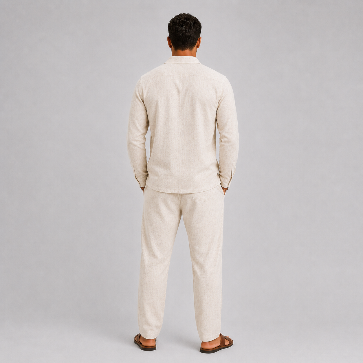 Set uomo in lino con collo cubano – vista frontale | Bella di Roma