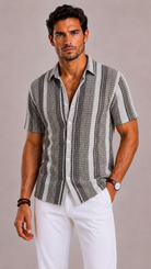 Camicia Uomo a Righe con Collo Ribaltato e Maniche Corte | Bella di Roma