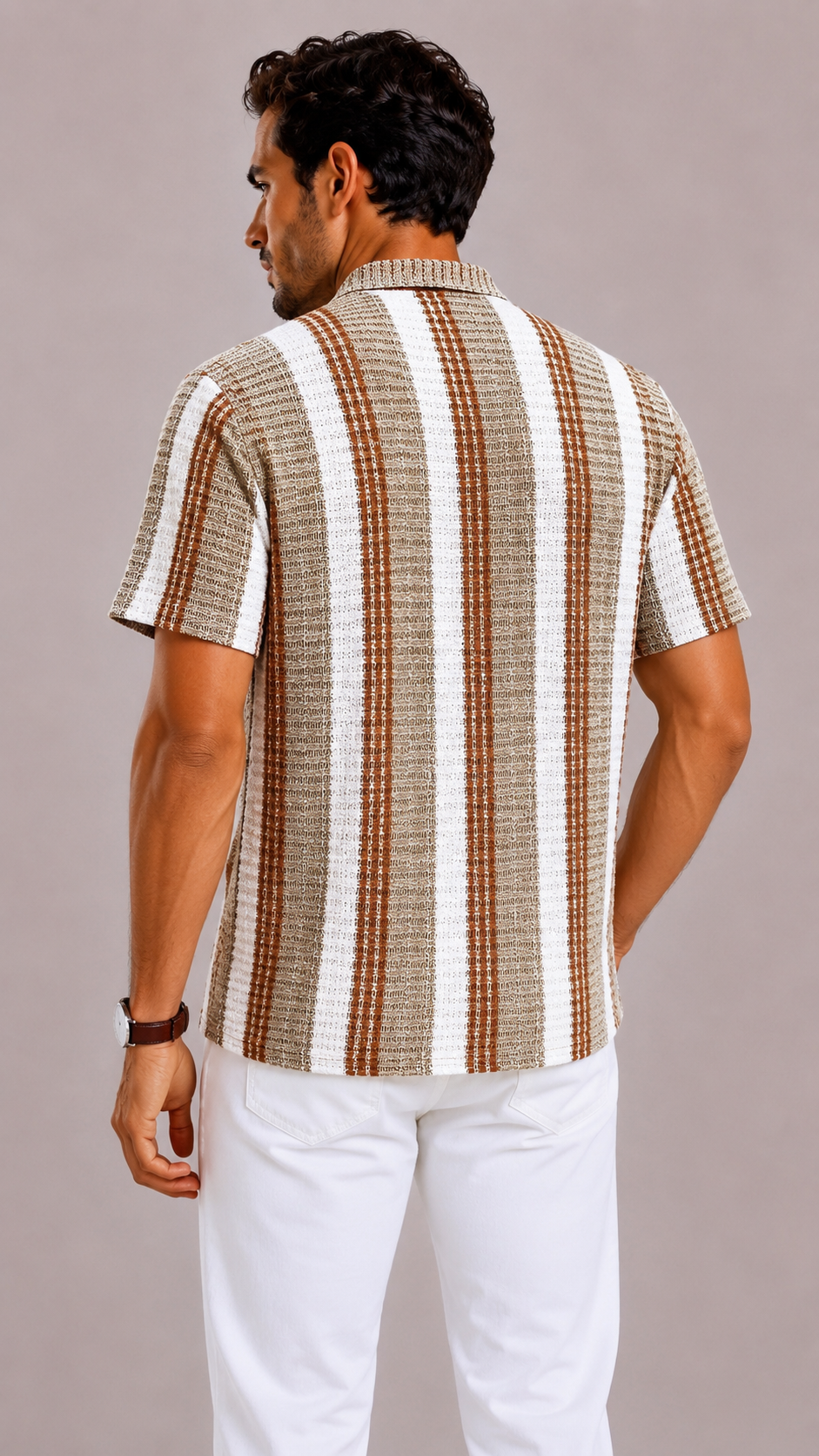 Camicia Uomo a Righe con Collo Ribaltato e Maniche Corte | Bella di Roma