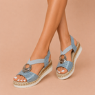 Sandalo Yolanda Zeppa Espadrille Fibbia Azzurro | Bella di Roma