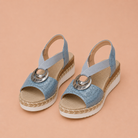 Sandalo Yolanda Zeppa Espadrille Azzurro vista laterale | Bella di Roma