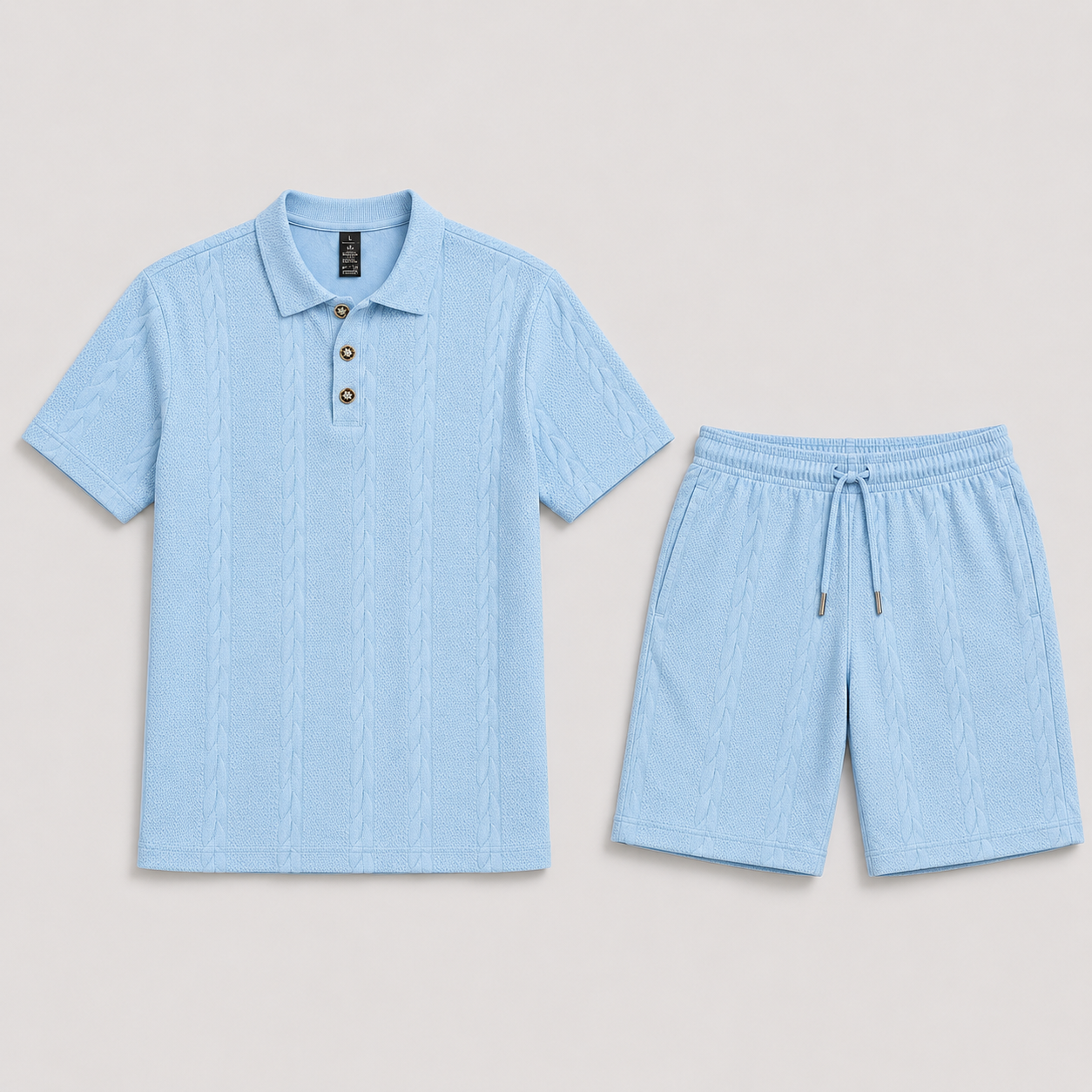 Set polo uomo con tessuto strutturato e shorts | Bella di Roma