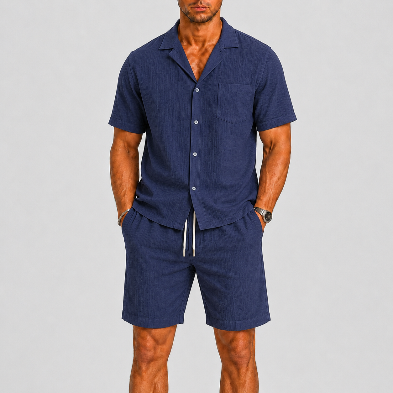 Completo estivo uomo con camicia – dettaglio del colletto | Bella di Roma