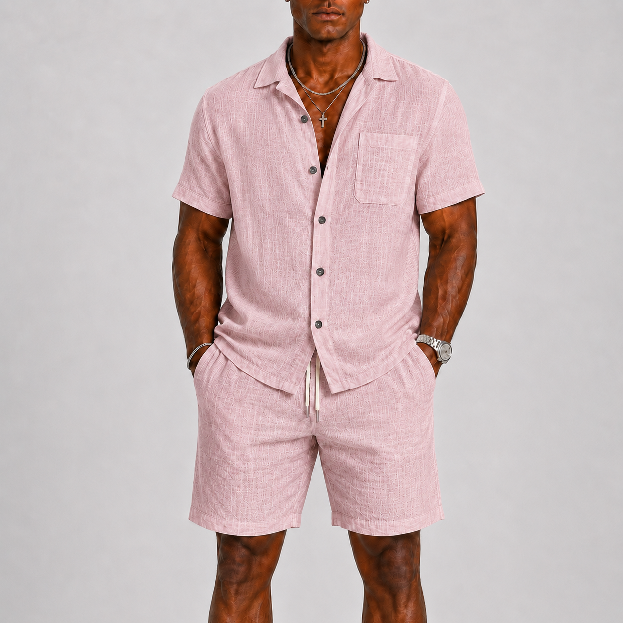 Set uomo in lino con camicia e pantaloni corti – set coordinato | Bella di Roma