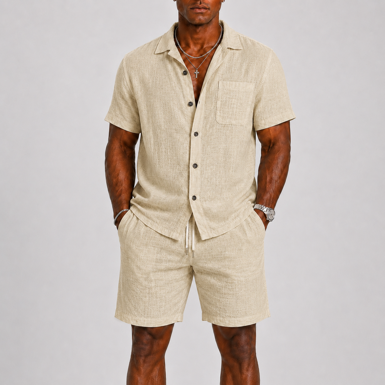 Set uomo in lino con pantaloni corti – variante di colore | Bella di Roma
