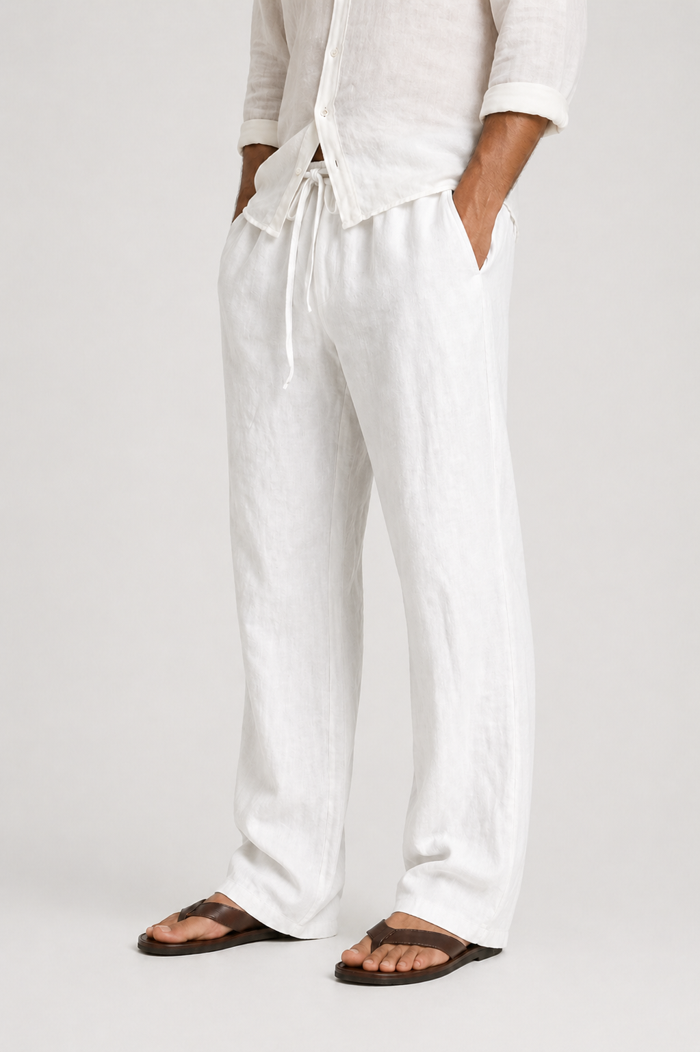 Pantaloni da uomo in look lino comfort fit con coulisse | Lunelle