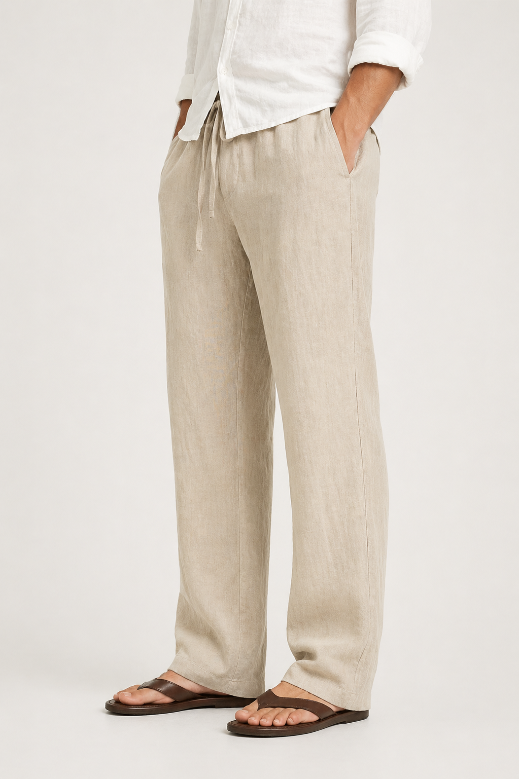 Pantaloni da uomo in look lino comfort fit con coulisse | Lunelle