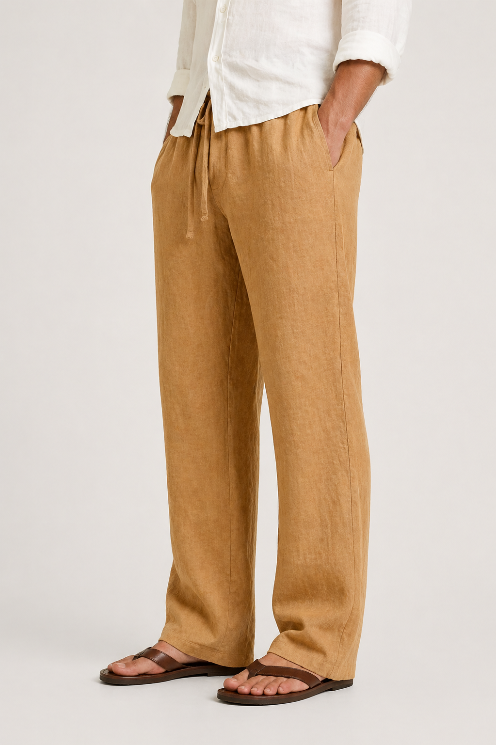 Pantaloni da uomo in look lino comfort fit con coulisse | Lunelle