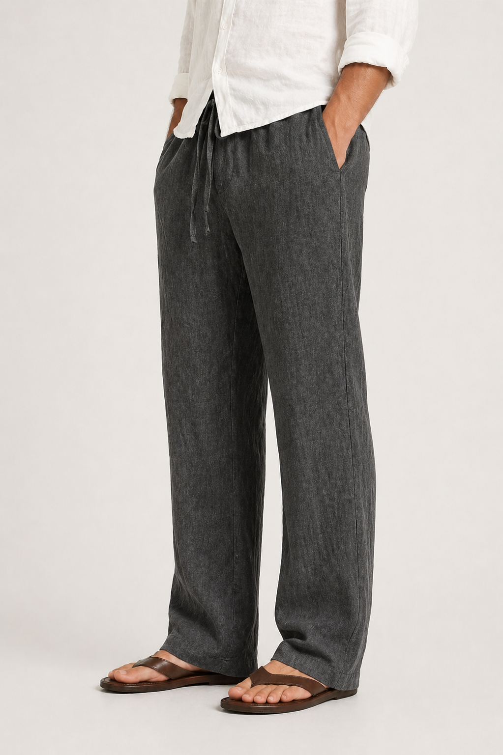Pantaloni da uomo in look lino comfort fit con coulisse | Lunelle