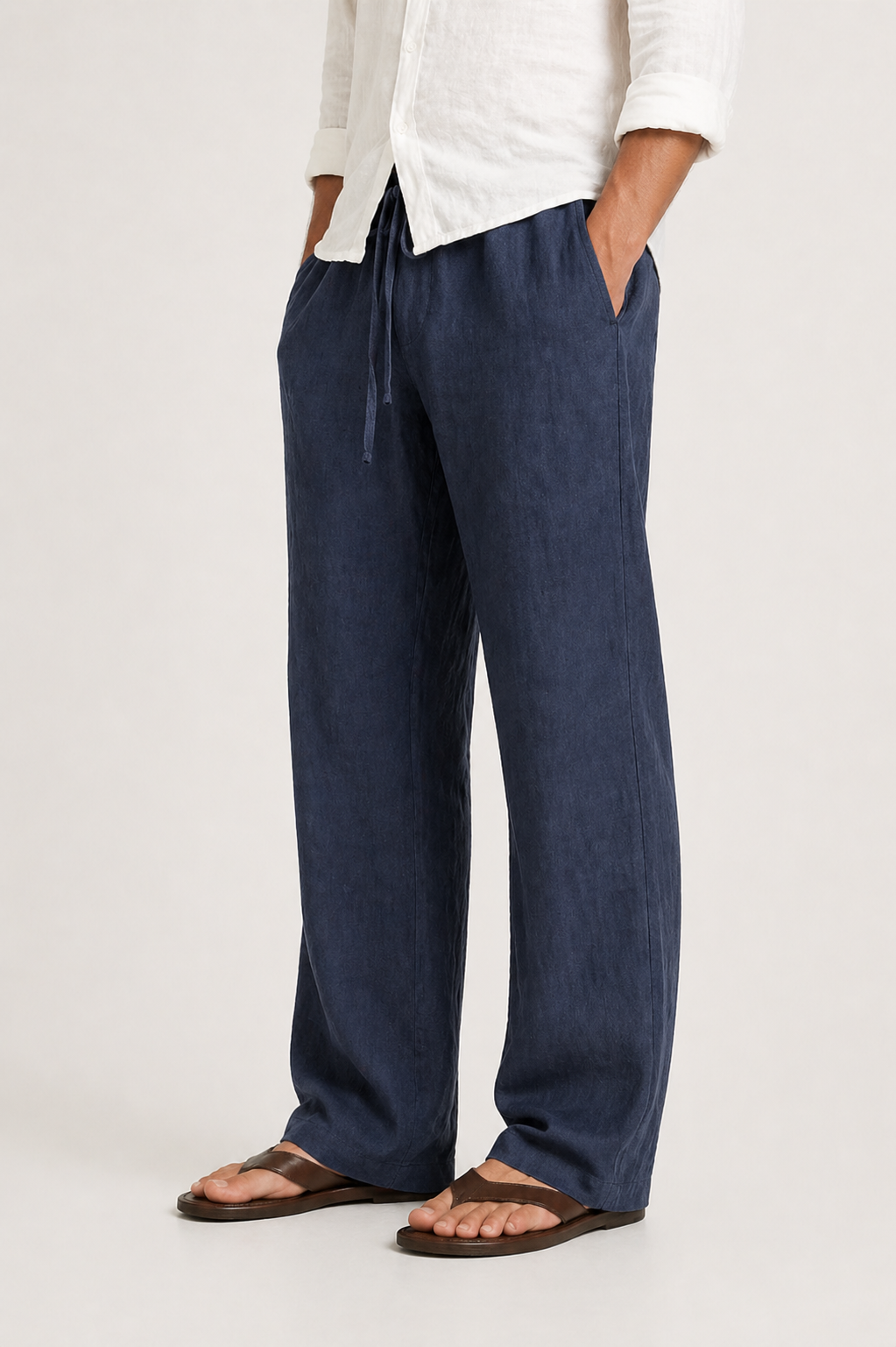 Pantaloni da uomo in look lino comfort fit con coulisse | Lunelle