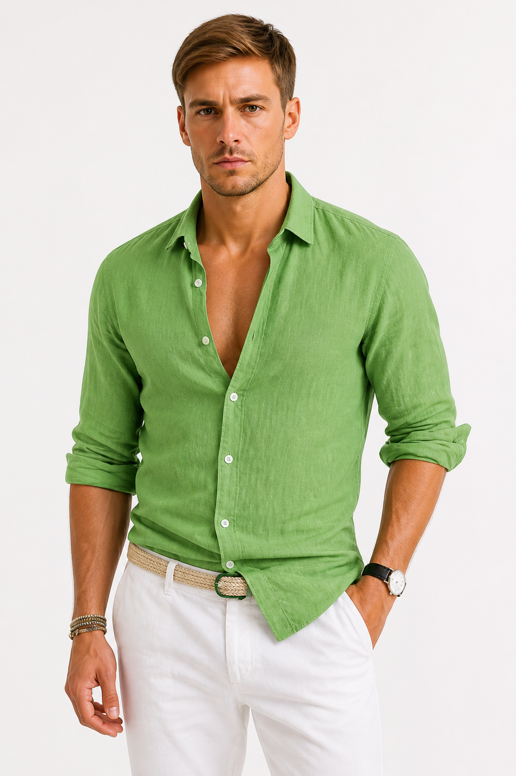 Camicia Uomo in Lino Slim Fit con Collo Classico | Bella di Roma