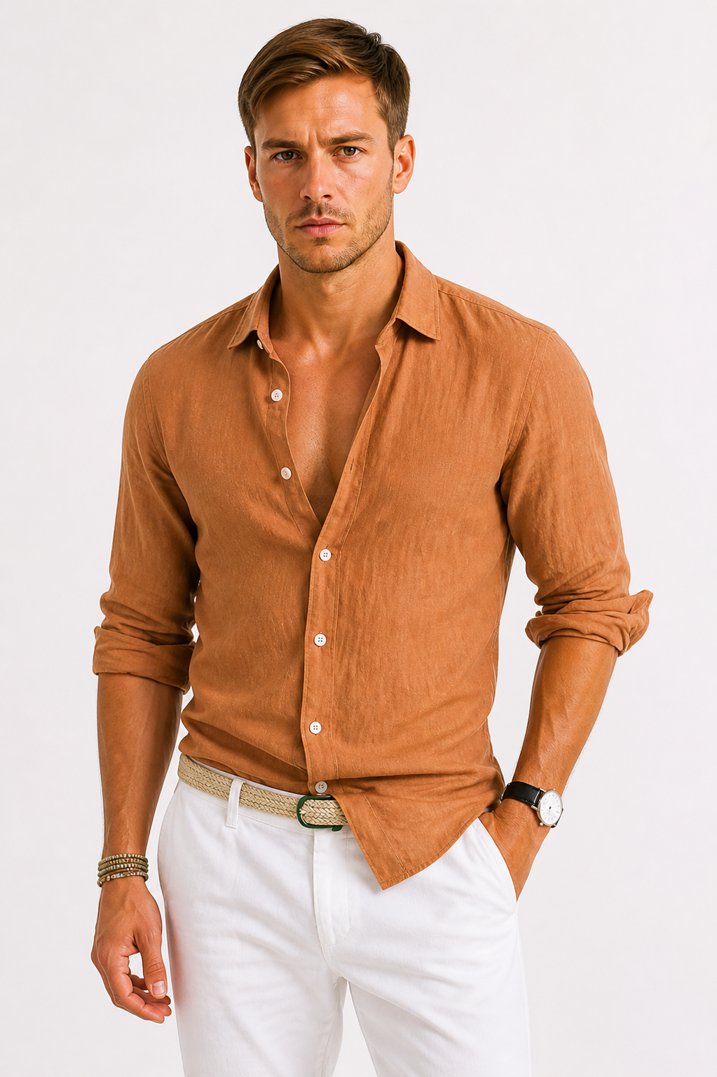 Camicia Uomo in Lino Slim Fit con Collo Classico | Bella di Roma