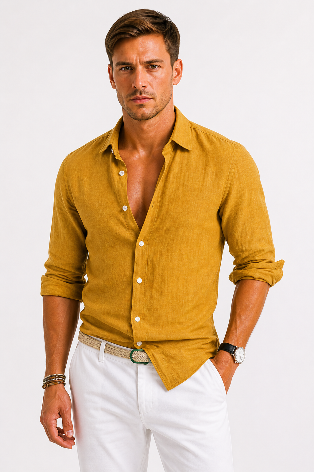Camicia Uomo in Lino Slim Fit con Collo Classico | Bella di Roma