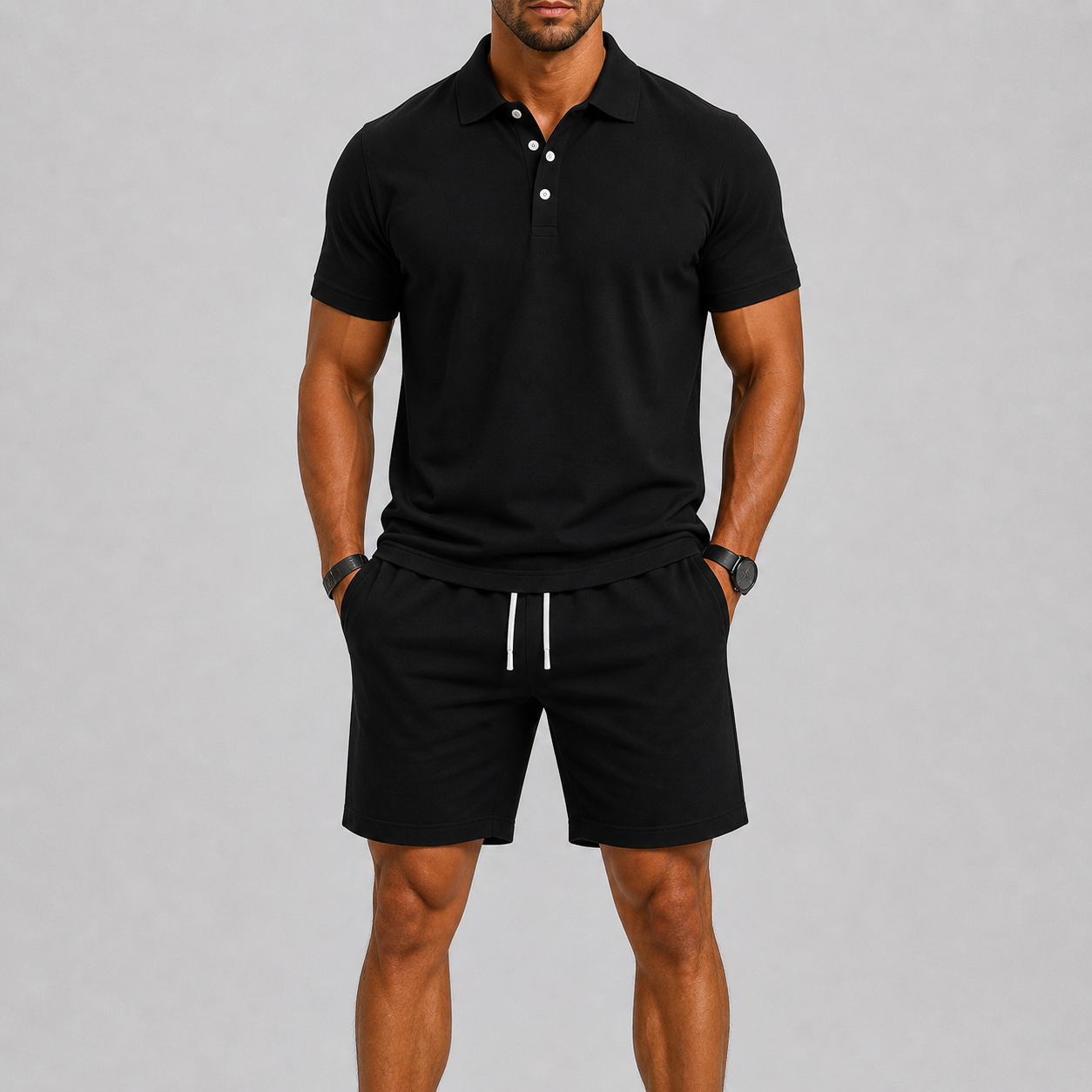 Set sportivo uomo con pantaloni corti – look per il tempo libero | Bella di Roma