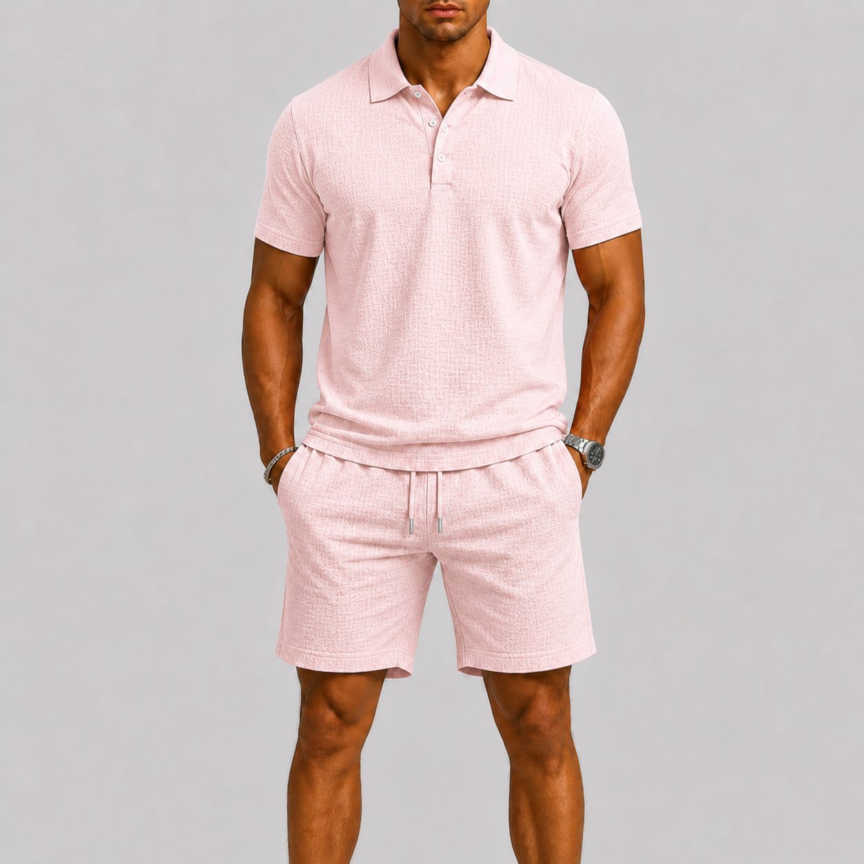 Set uomo in jacquard con camicia e pantaloni corti – set coordinato | Bella di Roma