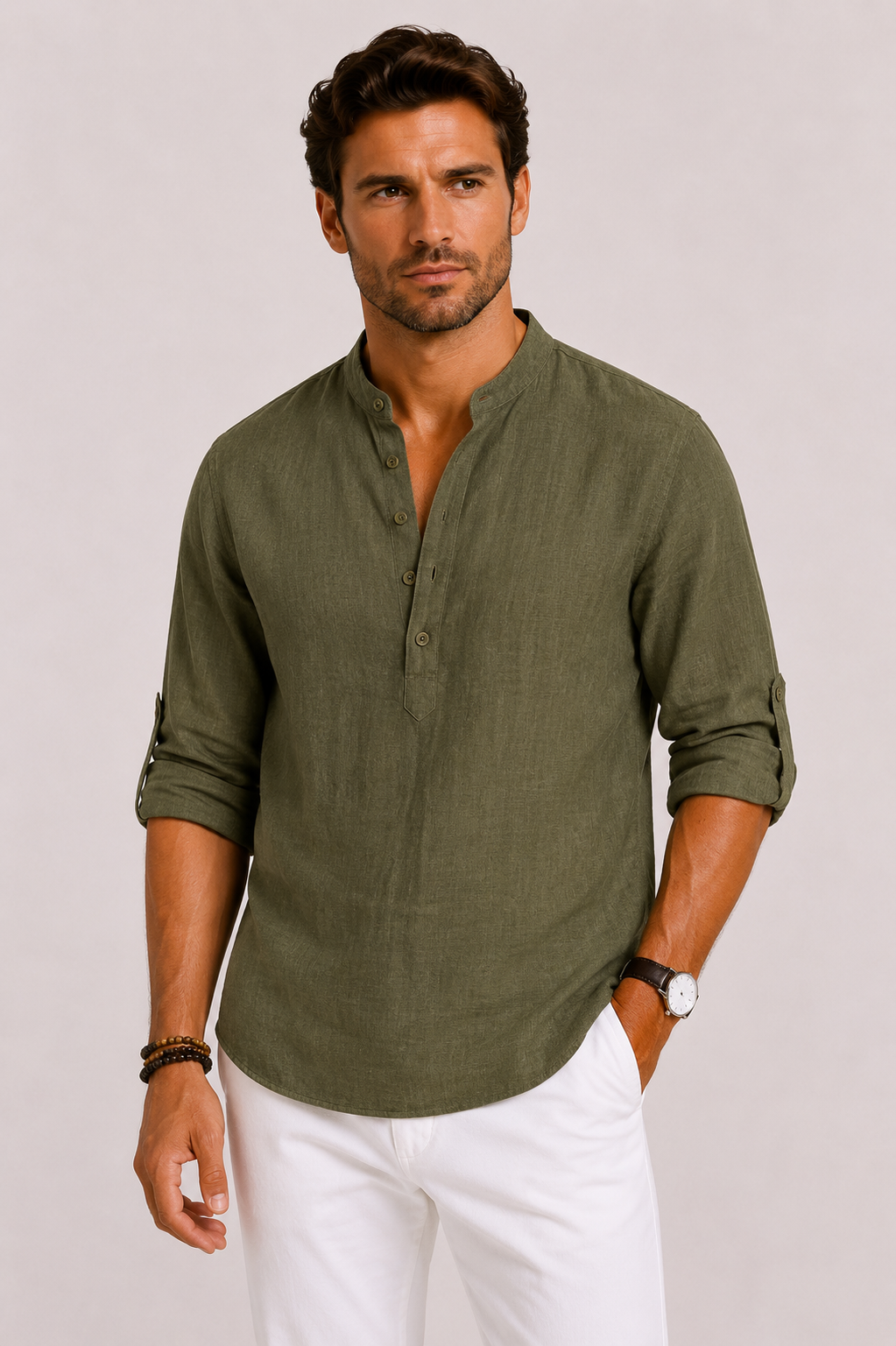Camicia Uomo in Lino con Colletto Alzato | Bella di Roma