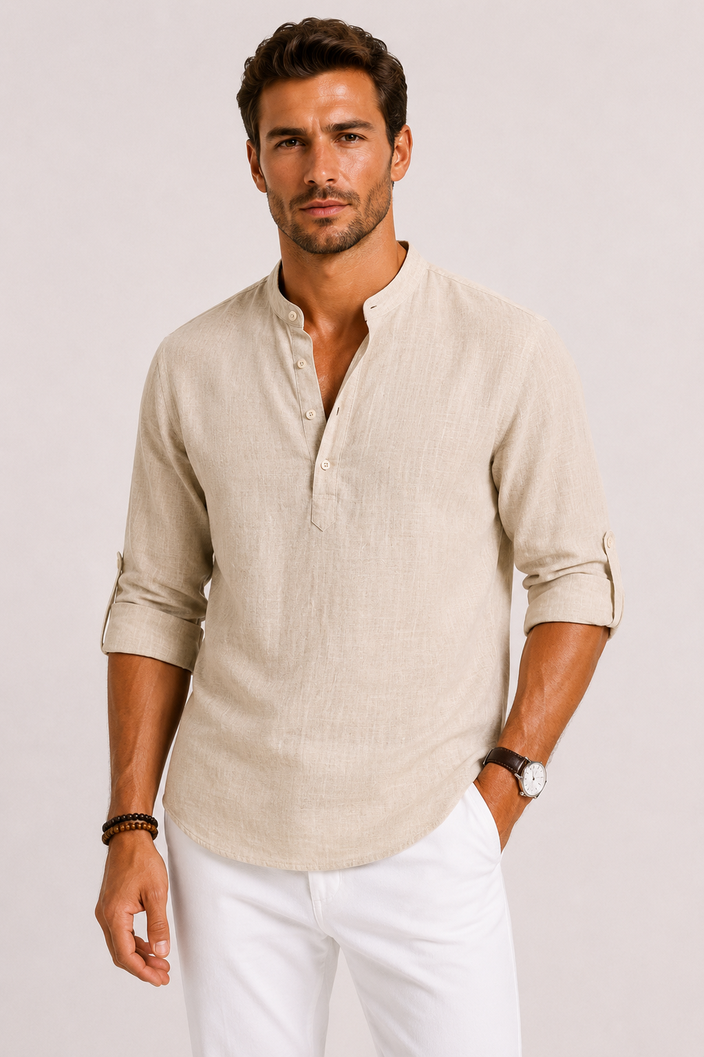 Camicia Uomo in Lino con Colletto Alzato | Bella di Roma
