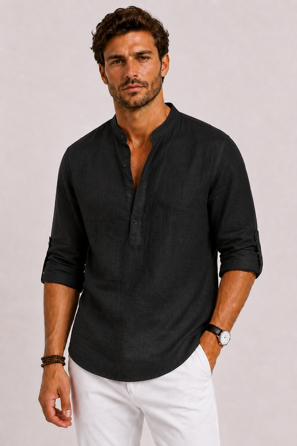 Camicia Uomo in Lino con Colletto Alzato | Bella di Roma