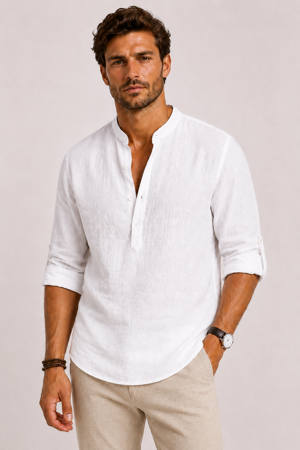 Camicia Uomo in Lino con Colletto Alzato | Bella di Roma