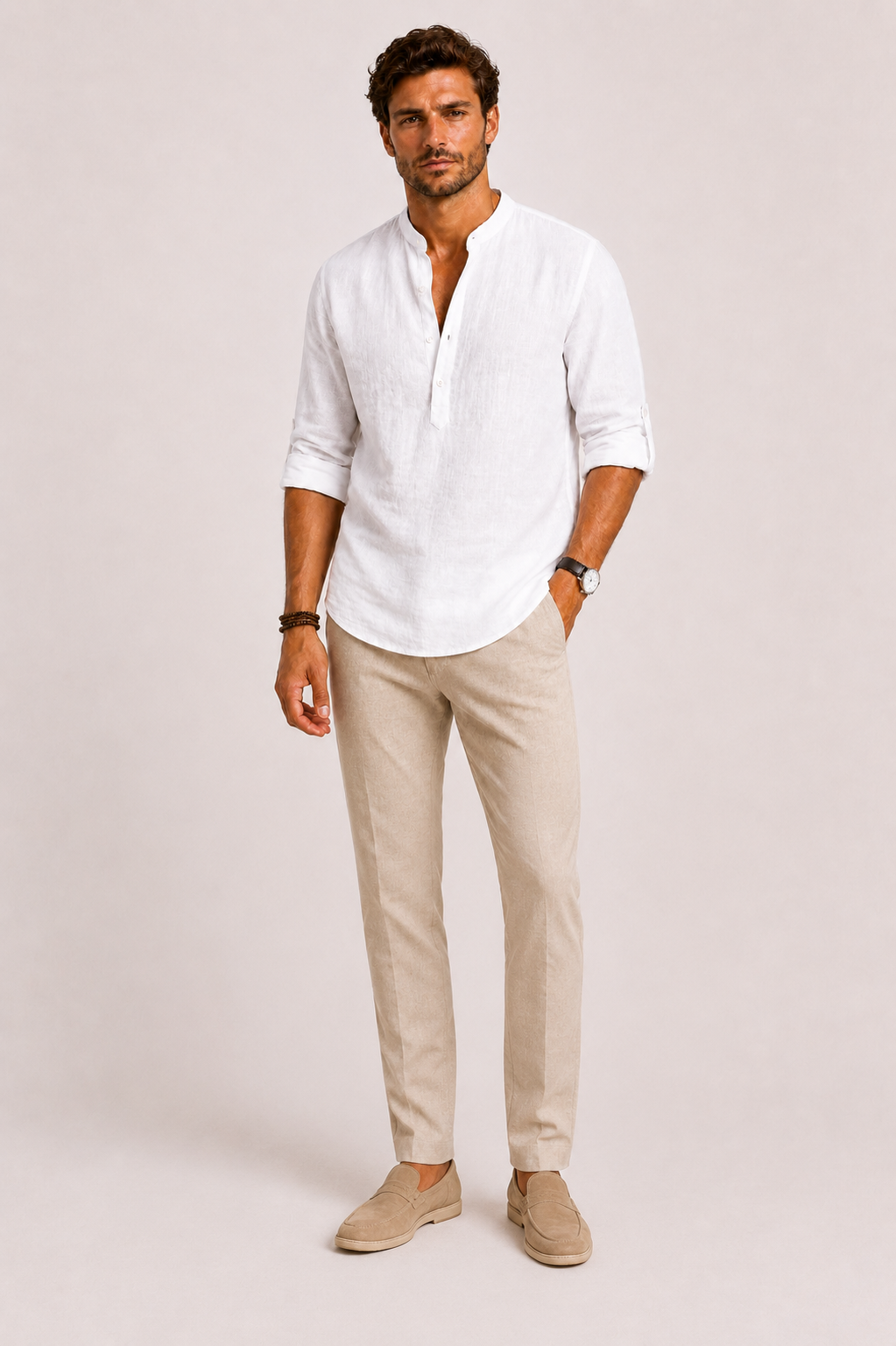 Camicia Uomo in Lino con Colletto Alzato | Bella di Roma