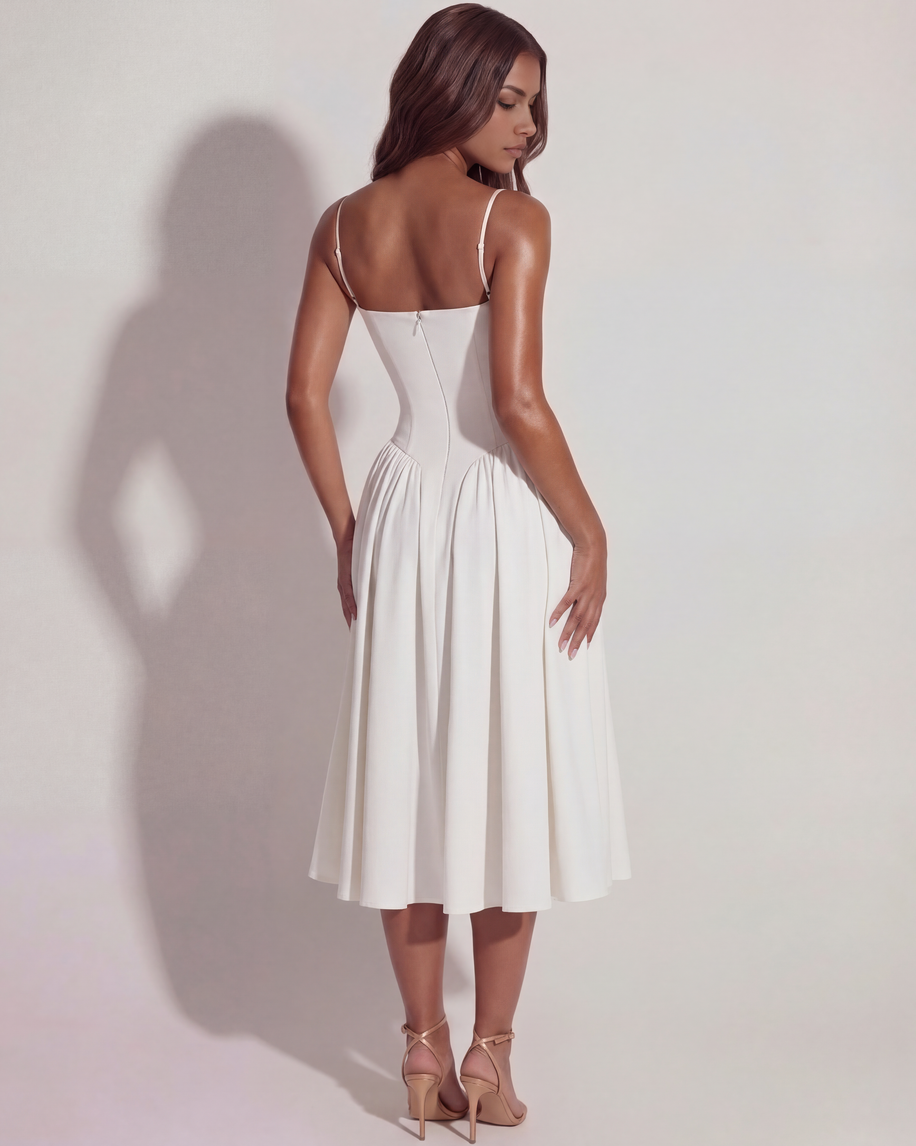 Abito midi Francesca twill bianco Bella di Roma – taglie XS-XL