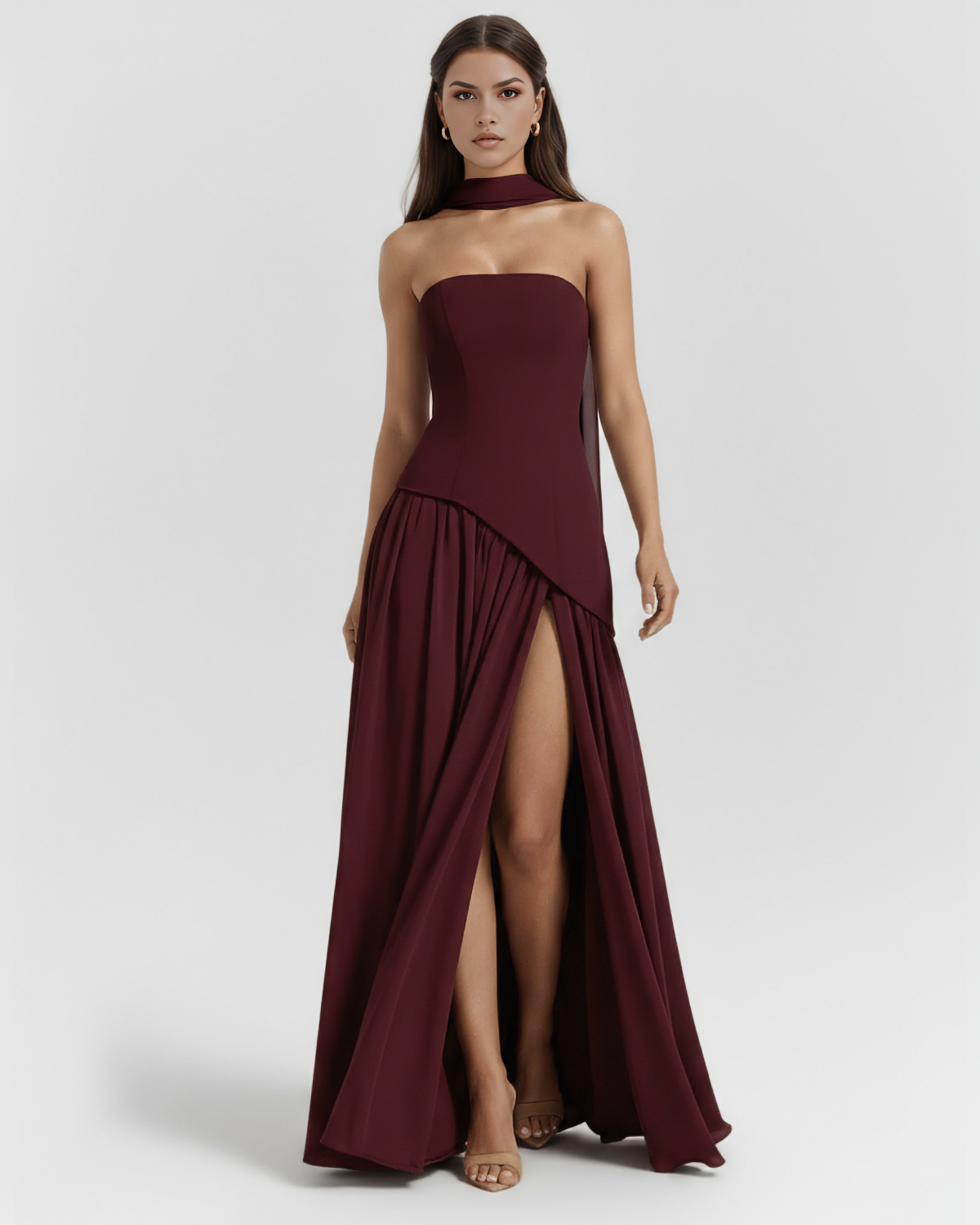 Abito maxi Serena lacca ciliegia Bella di Roma – vista frontale