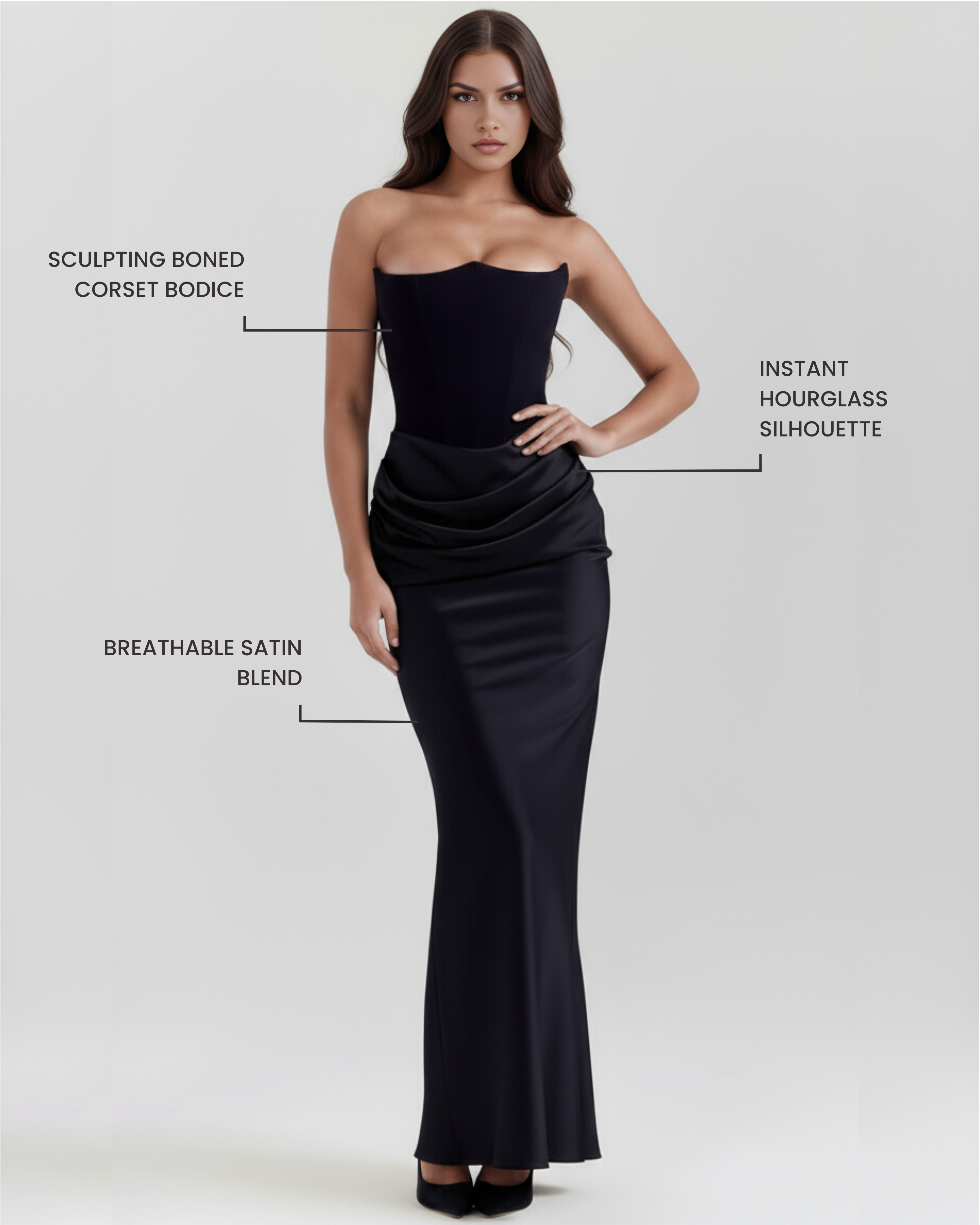 Abito Midi Rosalind Nero Corsetto Bella di Roma – dettaglio
