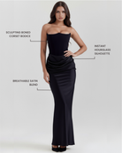 Abito midi Rosalind nero corsetto Bella di Roma – corsetto crepe elasticizzato