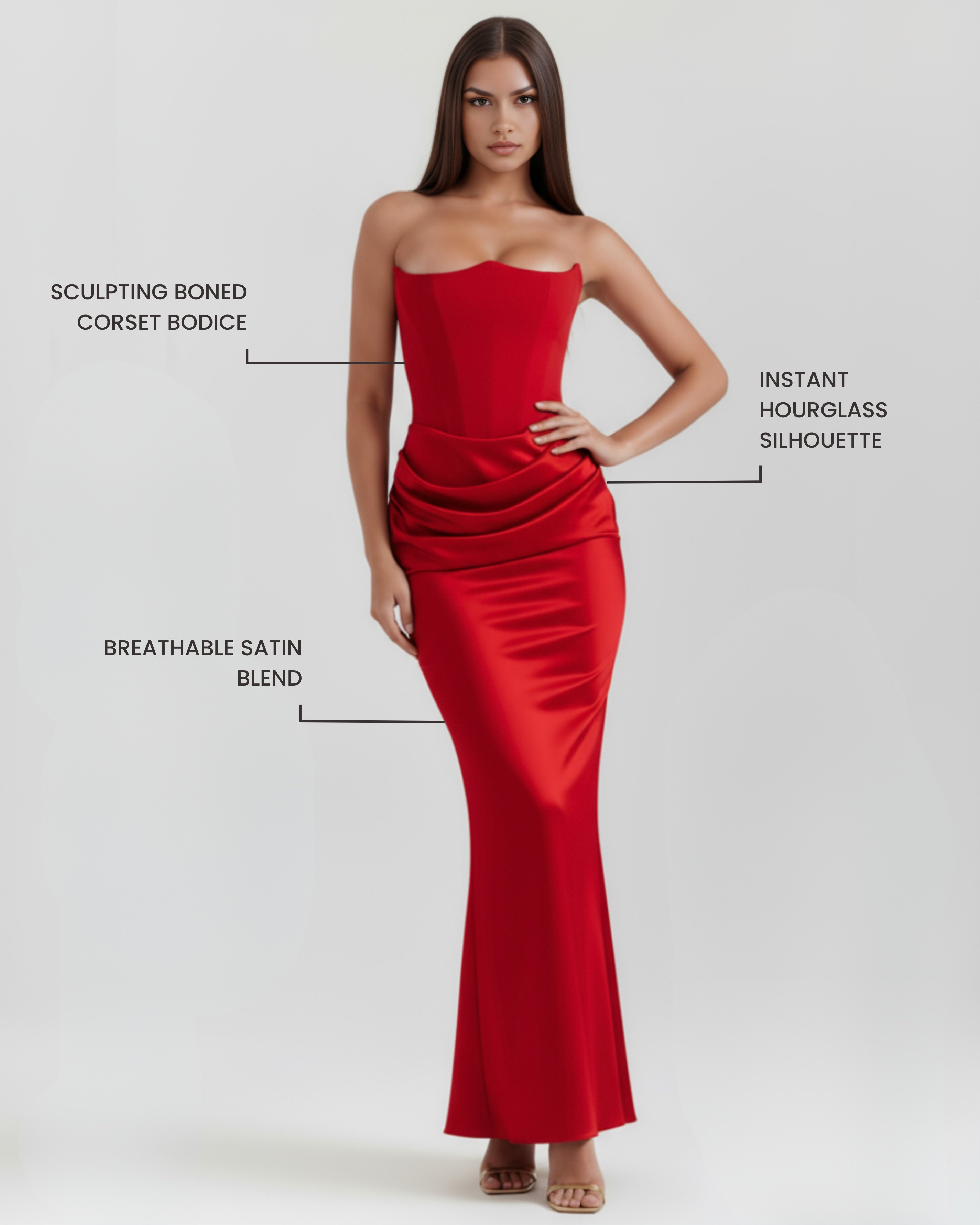 Abito Midi Rosalind Rosso Corsetto Bella di Roma – dettaglio