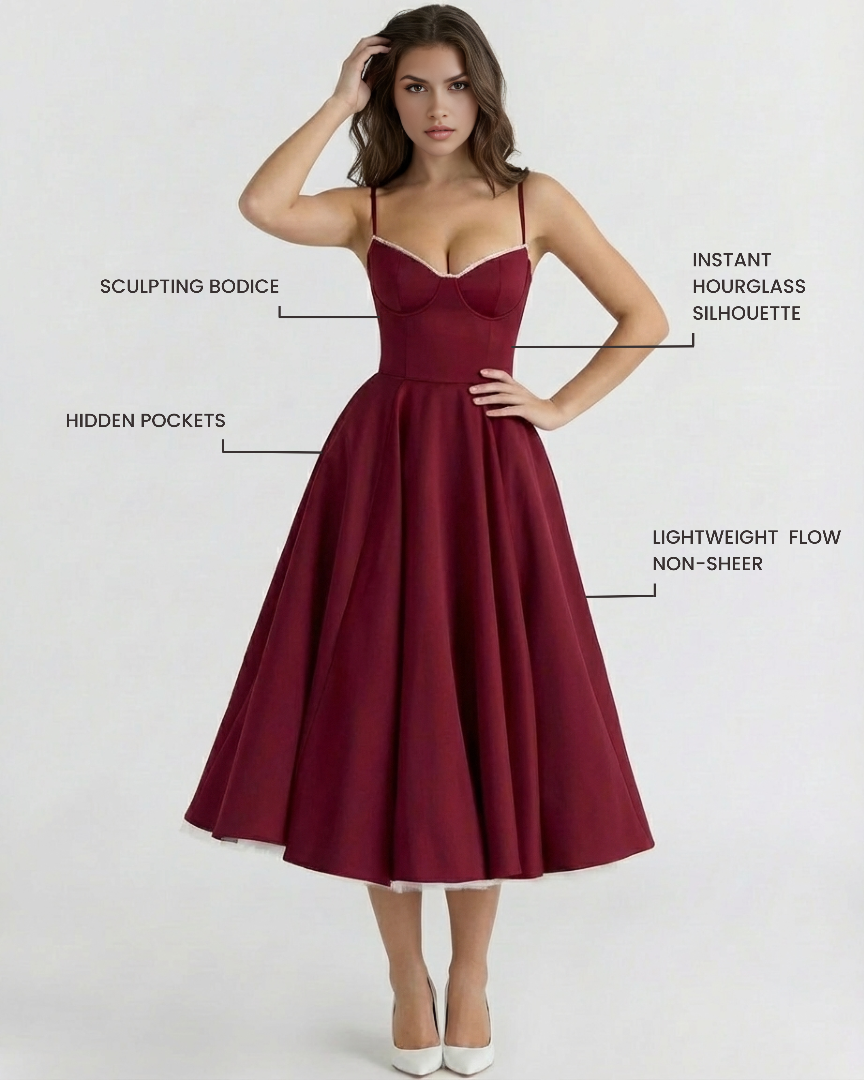 Abito Midi Selene Borgogna Satin Bella di Roma – dettaglio
