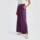 Pantaloni palazzo a vita alta color prugna con gamba larga