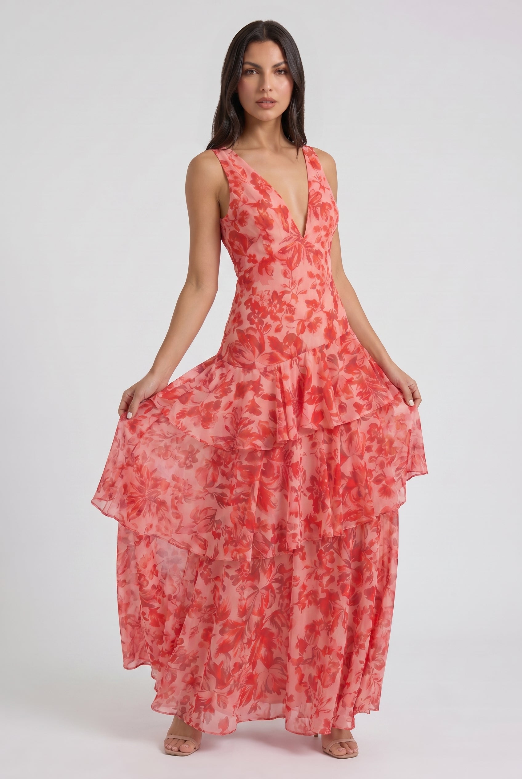 Abito floreale Florava rosa Bella di Roma – schiena nuda con fiocco