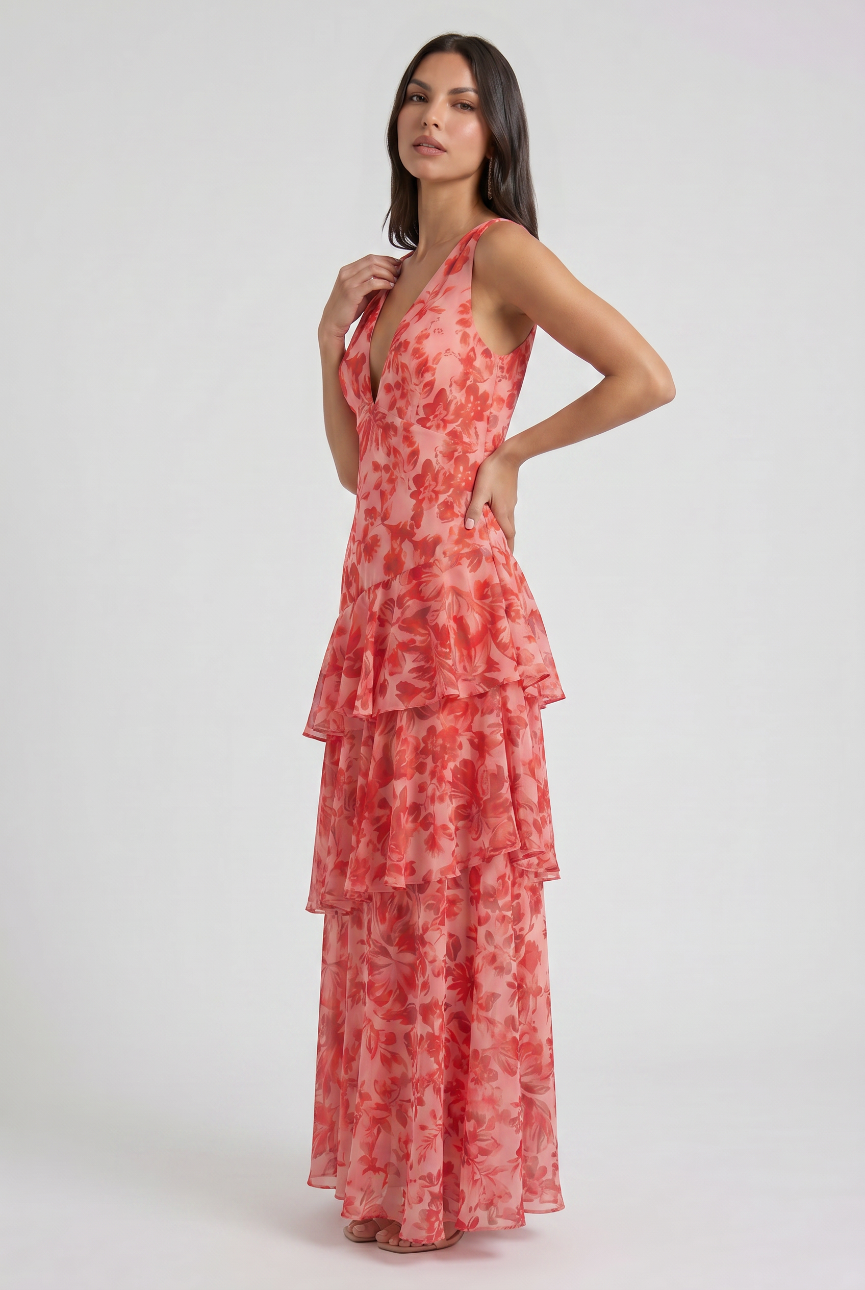 Abito floreale Florava rosa Bella di Roma – silhouette femminile