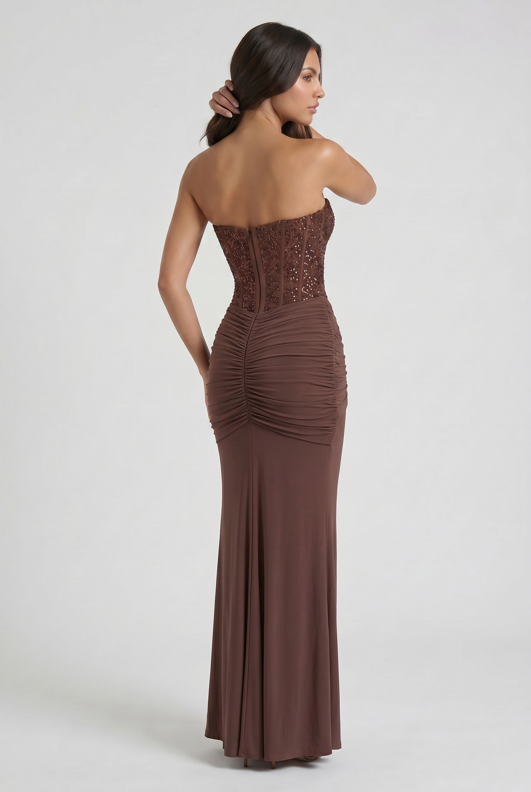 Abito maxi Gelsomino cioccolato Bella di Roma – taglie XS-XL