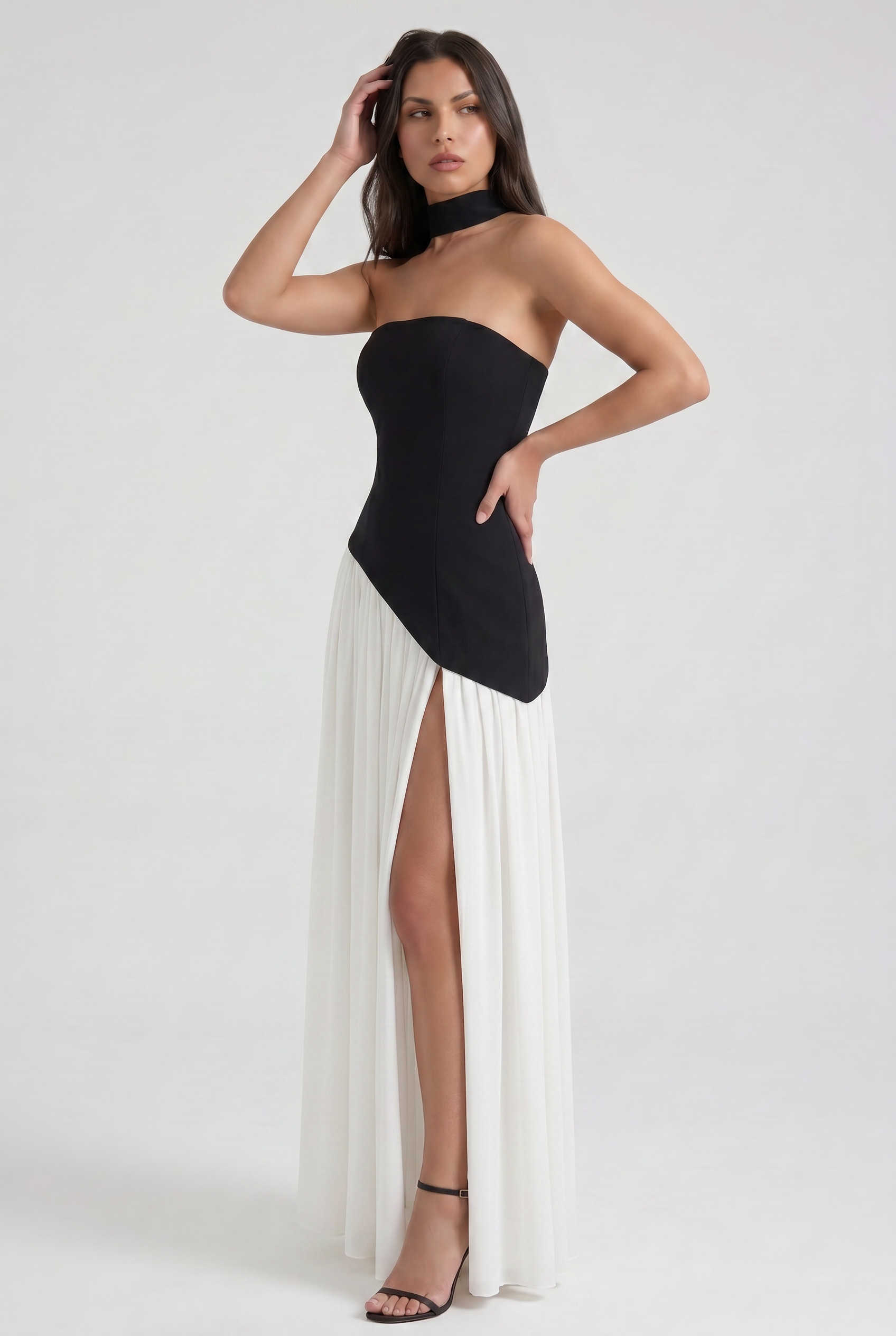 Abito maxi Serena nero e bianco Bella di Roma – look cerimonia elegante