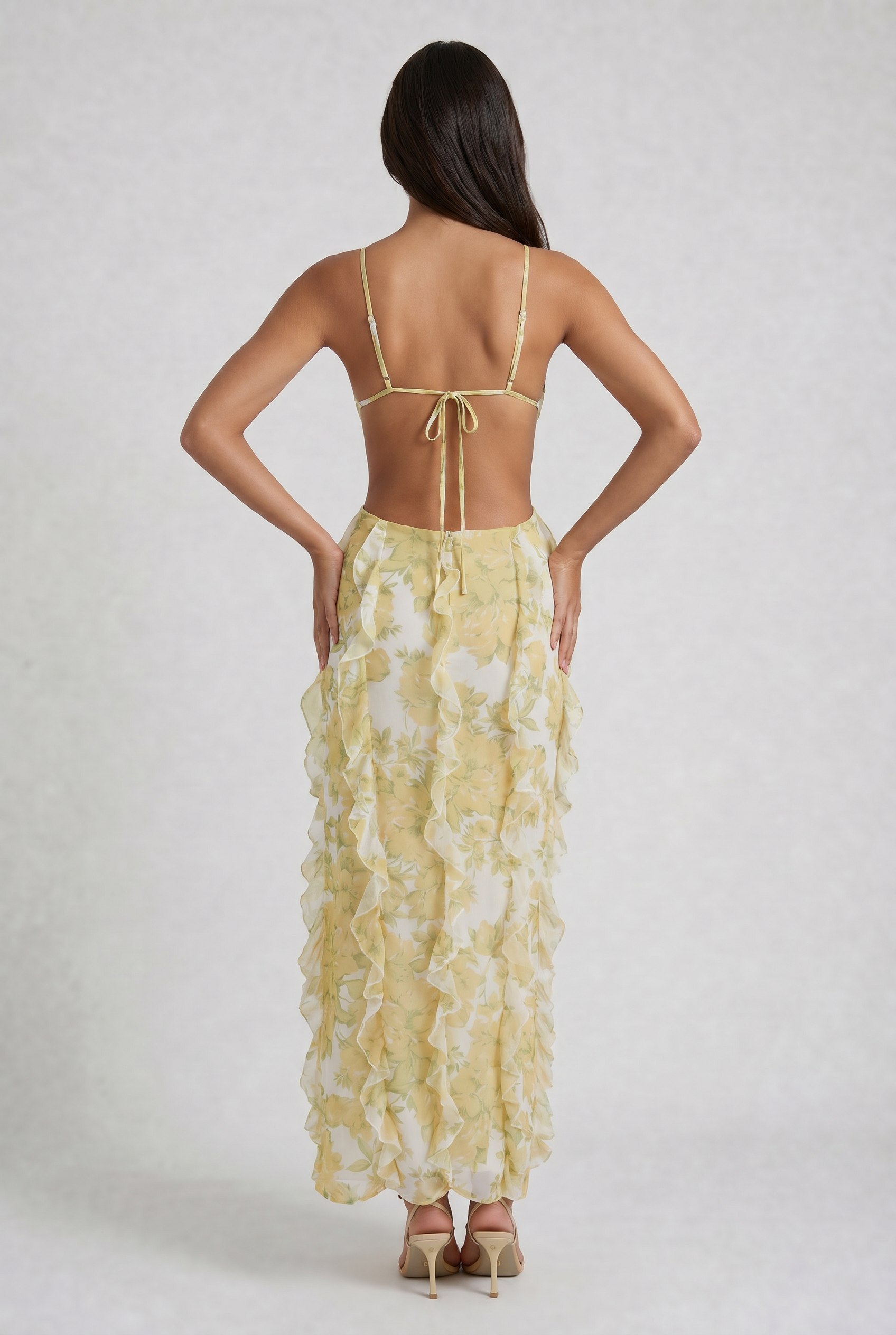 Abito maxi Dalia chiffon narciso Bella di Roma – silhouette femminile