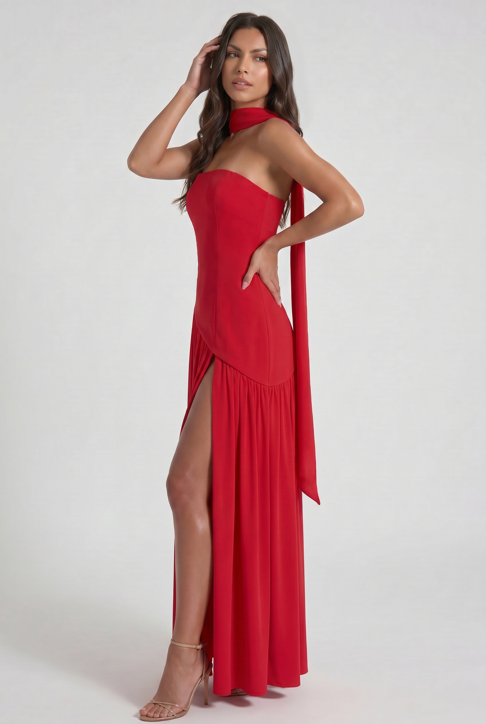 Abito maxi Serena rosso Bella di Roma – tessuto premium rosso